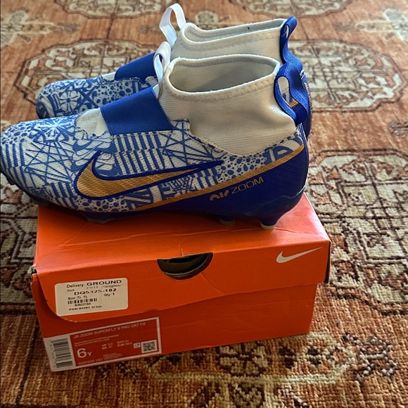 Nike JR Zoom superfly 9 pro CR7 FG Blue and Gold Zoom Soccer Cleats - Picture 1 of 5